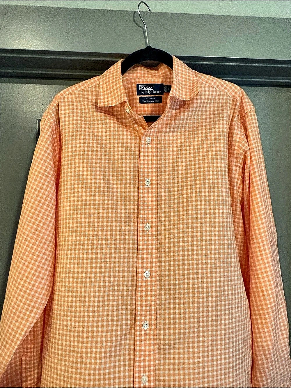 Polo by Ralph Lauren Westerton Fine Twill 100+ + Gingham Cotton Shirt in Orange